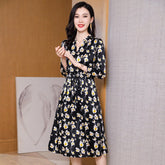 Summer Silk Floral Dress Long Sleeve Wedding Guest Party Dresses